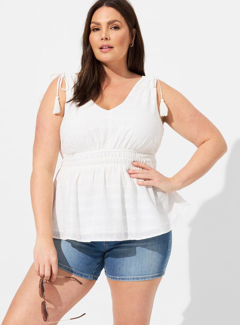 Torrid Window Pane V-Neck Sleeveless Tank, Cloud Dancer, NWT 2X
